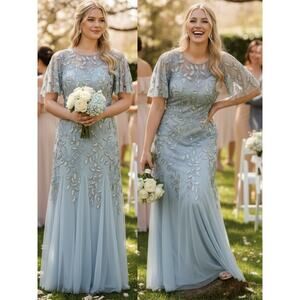 NWT ADRIANNA PAPELL DRESS GOWN BLUE MOTHER OF THE BRIDE EVENING WEDDING GUEST
